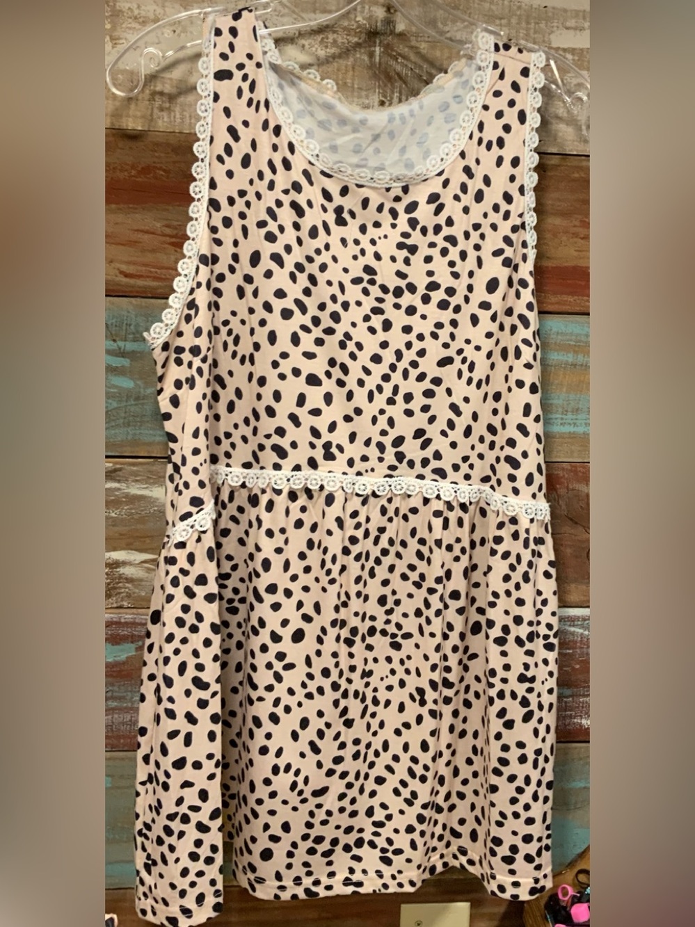 Cream & Black Spotted Lace-Trim Sleeveless top